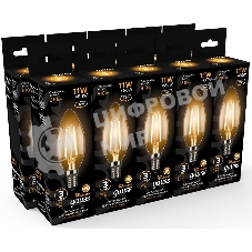 Лампа светодиодная филаментная Gauss 11Вт цок.: E14 свеча 220B 2700K св. свеч. бел.теп. C37 (упак.: 10 шт) (103801111)