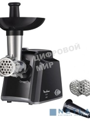 Мясорубка электрическая Moulinex ME105830 черный, 1400 Вт, 1.7 кг/мин, реверс, защита от перегрузки, насадки - 3