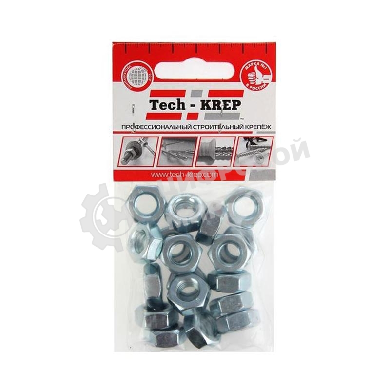 Гайка шестигранная Tech-Krep 103027 М10 цинк. DIN 934 (уп.18 шт) пакет