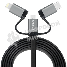 Кабель Crown USB - microUSB/USB Type-C/Lightning CMCU-3182 черный