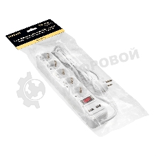 Сетевой фильтр-удлинитель с USB зарядкой ExeGate SP-5-USB-1.8W (5 евророзеток с заземлением, 2 USB-A 2A, 1.8 м, защита от перегрузки, выключатель с подсветкой, белый)