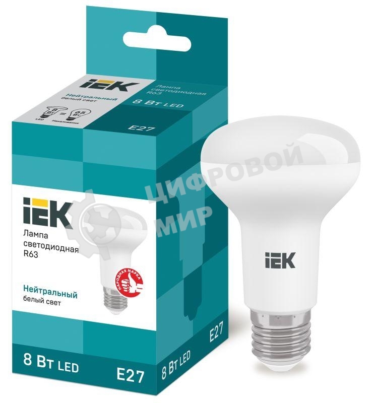 Лампа светодиодная ИЭК LLE-R63-8-230-40-E27 ECO R63 8Вт 4000К белый E27 720лм 230-240В