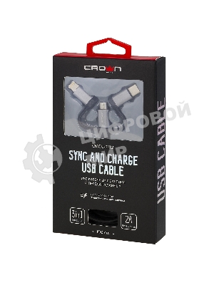 Кабель Crown USB - microUSB/USB Type-C/Lightning CMCU-3182 черный