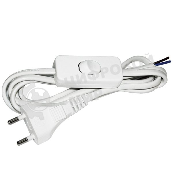 Шнур УШ-1КВ опрессованный с вилкой со встроенным выключателем 2х0,75/2метра, белый ИЭК