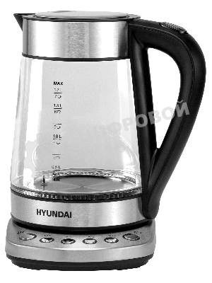 Чайник электрический Hyundai HYK-G3026 1.7л. 2200Вт серебристый/черный (корпус: стекло)