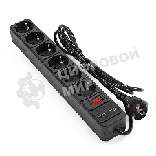 Сетевой фильтр-удлинитель с USB зарядкой ExeGate SP-6-USB-1.8B (6 евророзеток с заземлением, 2 USB-A 2A, 1.8 м, защита от перегрузки, выключатель с подсветкой, черный)