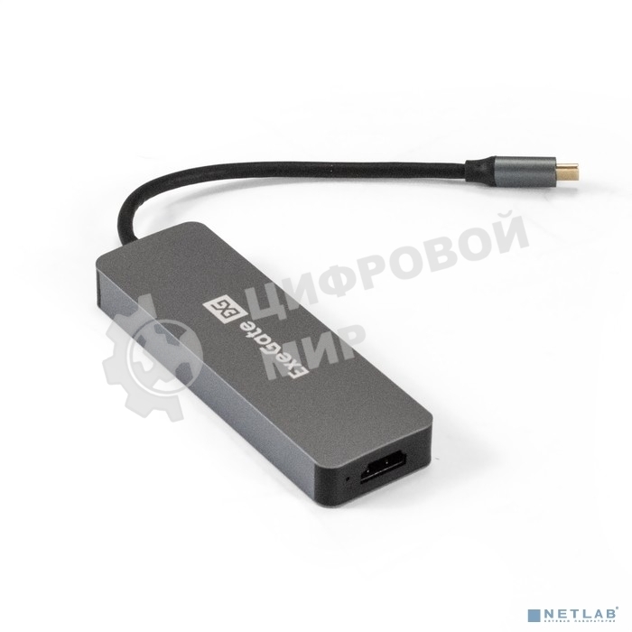 USB-концентратор ExeGate DUB-31C/PD/H (кабель-адаптер USB Type-C --> 3xUSB3.0 + PD 60W + HDMI 4K@30Hz, Plug&Play, серый)