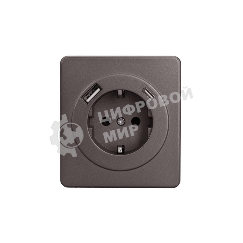 Розетка Kranz ROUND 1-ая с/з с/у з/ш 16А с USB A+C быстрой зарядки 5В/3А титан