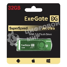 Exegate EX302051RUS USB-флеш накопитель ExeGate Jet Ultra 32GB зеленый (USB3.0/=USB3.1 Gen1/=USB3.2 Gen1 5Gbps, пластик/металл)