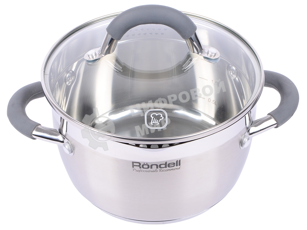 Кастрюля Rondell RDS-023 с\кр 18 см, (2,3л) Flamme (нерж.сталь 18/10,ручки из нерж.стали со вставкой силикон)