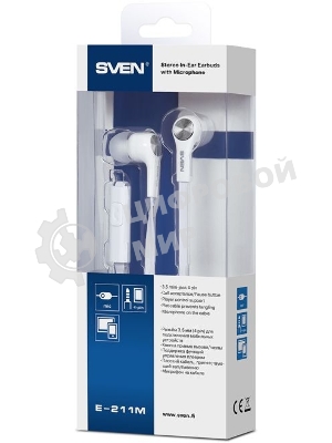 Проводные наушники Sven E-211M белый, внутриканальные, Jack 3.5 мм