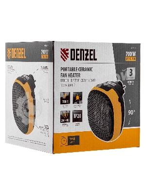 Тепловентилятор керамический Denzel DTFC-700 портативный, черный/желтый, 700 Вт, 10 м2, цифровой термостат