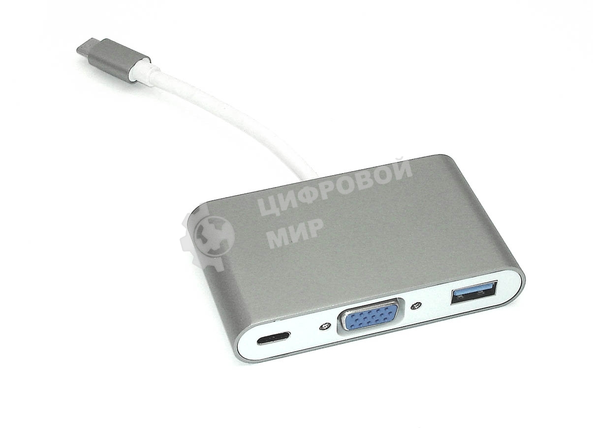Адаптер Type-C на VGA, USB 3.0 + Type-С для MacBook, серый