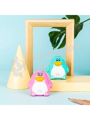 Точилка для карандашей ручная Deli Пингвин E0563, 2 отверстия, пластик, ассорти блистер