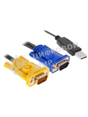 Кабель KVM ATEN 2L-5205U USB(тип А Male)+HDB15(Male) (-) SPHD15(Male) 5,0м., черный.