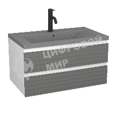 Тумба под раковину Bau Stil Loft grey brushed, раковина кварцевая BAU Stil 75, серый металлик, смеситель Dream Black, черный