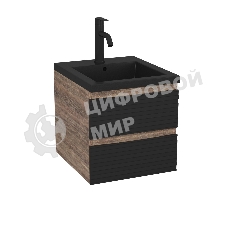 Тумба под раковину Bau Stil Loft black brushed, раковина кварцевая BAU Stil 40, черный металлик, смеситель Dream Black, черный