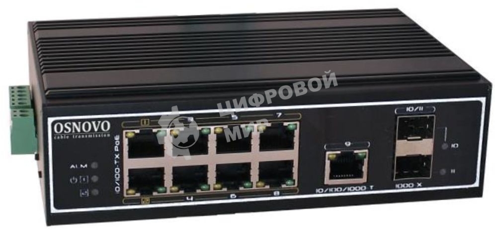 Коммутатор Osnovo SW-60812/I 8x100Mb 1G 2SFP 300W