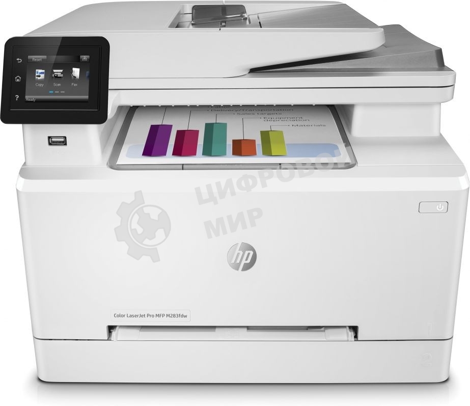 МФУ лазерное HP Color LaserJet Pro M283fdw (7KW75A), A4, цветной, печ. до 21 стр/мин., скан. до 26 стр/мин. (ч/б) 22 стр/мин. (цвет), 600 x 600 dpi (печать) 300x300dpi (скан), USB, RJ-45, Wi-Fi, Air Print, Mopria