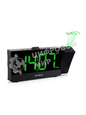 Радиобудильник Hyundai H-RCL243 черный LCD проек.изоб. подсв:зеленая часы:цифровые FM
