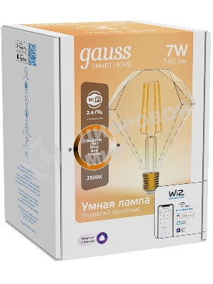 Лампа светодиодная филаментная Gauss Smart Home DIM E27 Diamond Golden 7 Вт 1/40