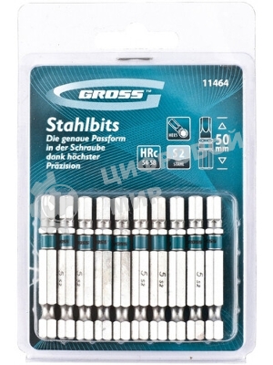 Бита Gross HEX 5х50 мм, сталь S2, шестигр., 10 шт.