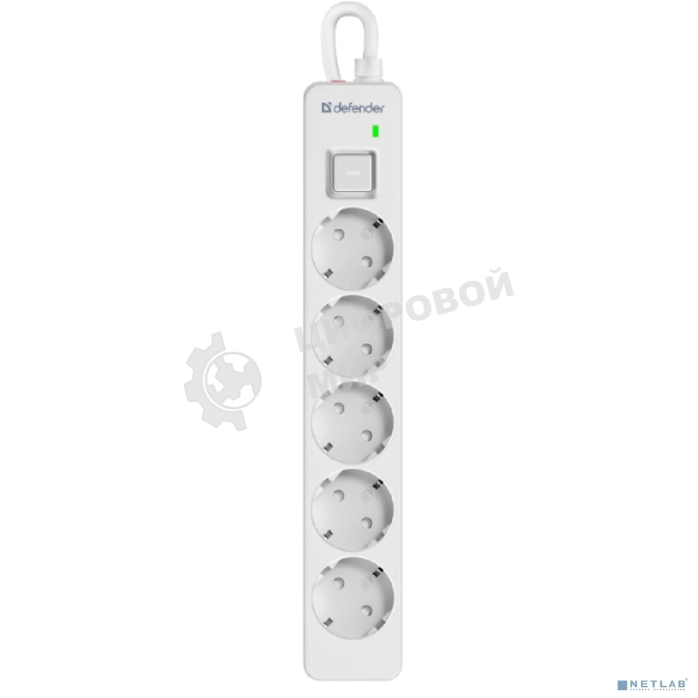 Удлинитель с сетевым фильтром Defender DFS 133, белый, 5 розеток, 3 м.