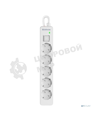 Удлинитель с сетевым фильтром Defender DFS 133, белый, 5 розеток, 3 м.