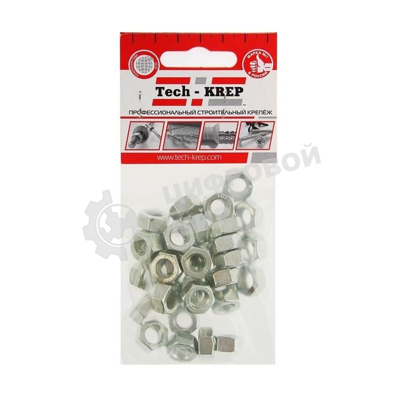 Гайка шестигранная М8 цинк. DIN 934 (уп.35шт) пакет Tech-Krep 103026