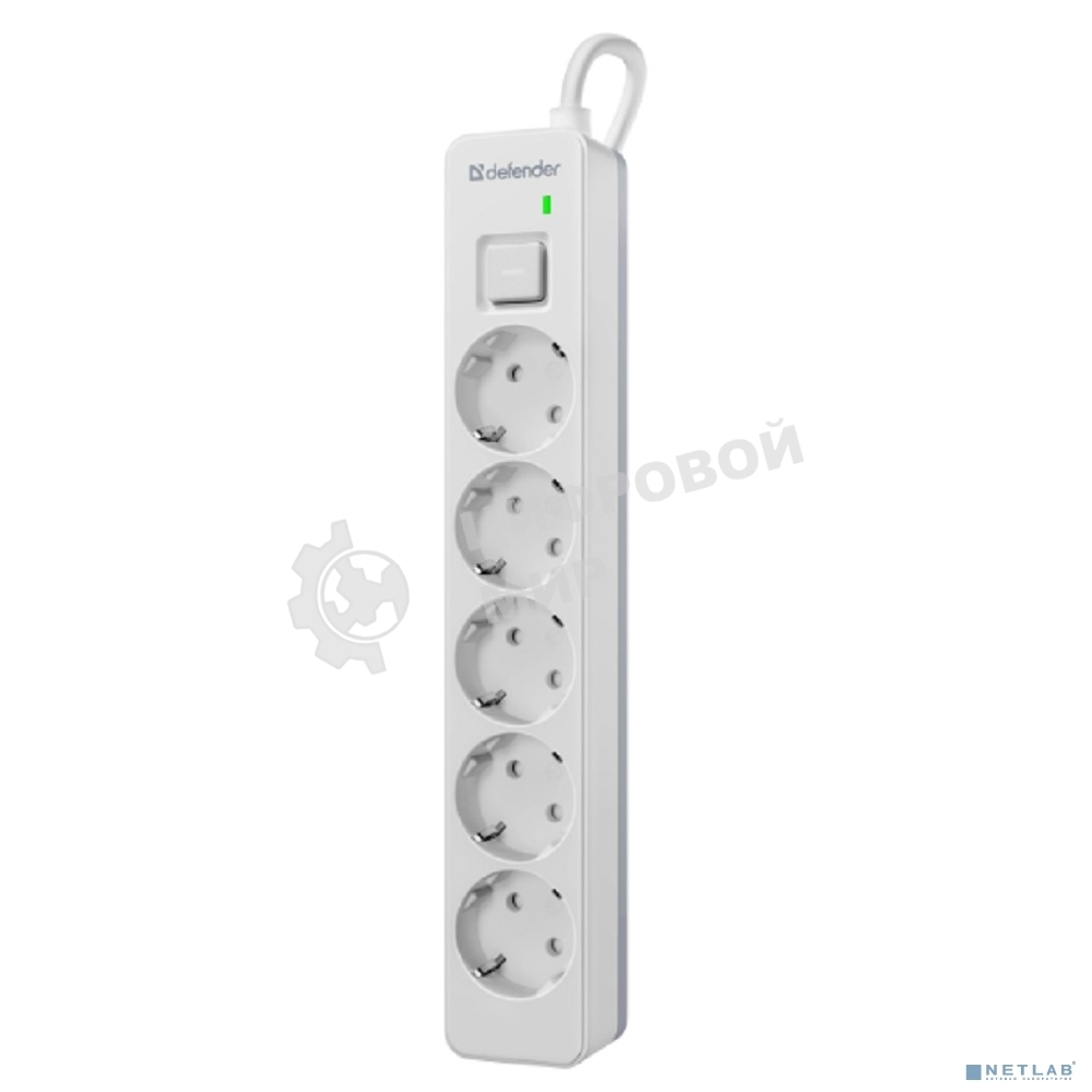 Удлинитель с сетевым фильтром Defender DFS 133, белый, 5 розеток, 3 м.