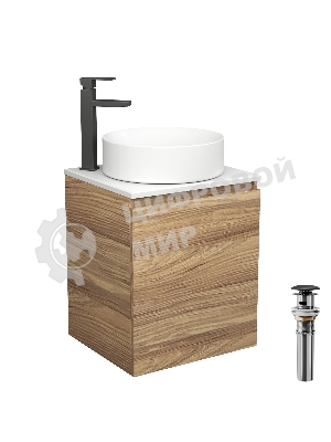 Тумба Bau Dream Blackwood 50 с дверцей, раковина BAU Dream круглая D41, смеситель для раковины высокий Hotel Black, черный, выпуск клик клак, черный