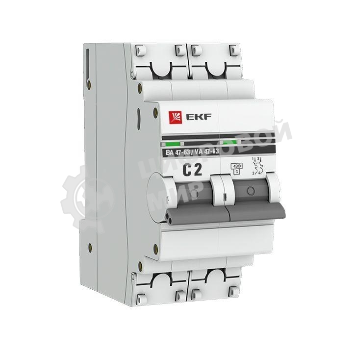 Выключатель автоматический модульный 2п C 2А 4.5кА ВА 47-63 PROxima EKF mcb4763-2-02C-pro