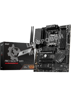 Материнская плата MSI PRO B650-P WIFI, AM5, AMD B650, 4xDDR5, 6xSATA, 2xM.2 (PCIe 4.0), 2xPCIe 4.0 x16, 2xPCIe 3.0 x16, 1xHDMI, 1xDP, 1x2.5Gb LAN, Wi-Fi, Bluetooth, 1xUSB-C 20Gbps, 3xUSB-A 10Gbps, 4xUSB-A 5Gbps, 3x3.5 мм, 7.1, чёрный, ATX