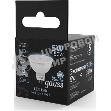 Лампа светодиодная Gauss Black 5Вт цок.:GU5.3 рефлектор 12B 4100K св.свеч.бел.ней. MR16 (упак.:10шт) (201505205)