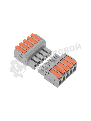 Клемма Rexant СМК 222-425R проходная разъемная 5 полюсов серый 0,2-2,5/4 мм² (20 шт/уп)