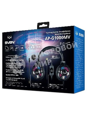 Гарнитура Sven AP-U1100MV чёрный, проводная, USB, подсветка
