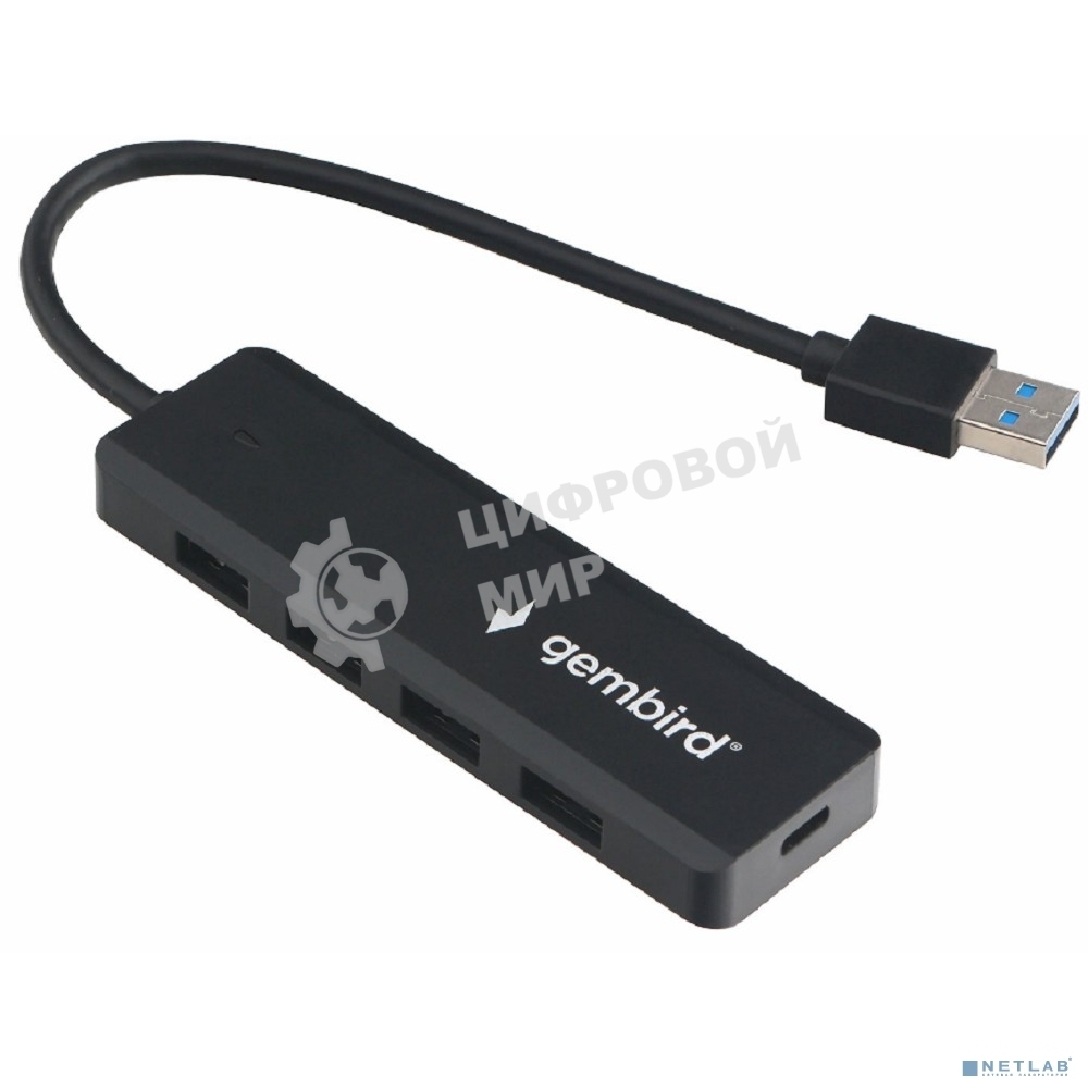 Концентратор USB 3.0 Gembird UHB-C414, 4 порта, кабель 19см, с доп питанием (Type-C)
