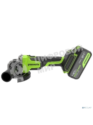 Угловая шлифовальная машина аккумуляторная Greenworks AG590, 24V, б/щет, 125 мм, 8500 об/мин, Anti-Kickback,1х4Ач,ЗУ,кор 3201007CUB