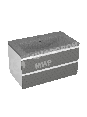 Тумба под раковину Bau Stil Loft grey brushed, раковина кварцевая BAU Stil 75, серый металлик, смеситель Dream Black, черный