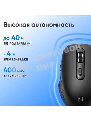 Мышь Оклик 417MW черный оптическая 3200dpi silent беспров. BT/Radio USB 6but (1677300)