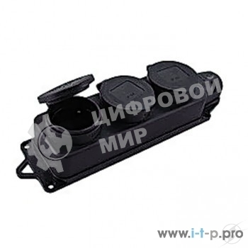 Розетка трехместная с защит. крышками каучуковая 230В 2P+PE 16A IP44 EKF PROxima
