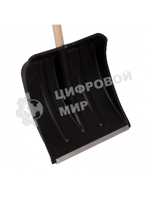 Лопата для уборки снега пластиковая, 380х385х1420 мм, деревянный черенок Россия