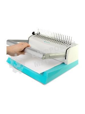 Переплетчик ГЕЛЕОС БП-16 бирюзово-белый на пластиковую пружину, А4, ручная перфорация 16 листов, переплет макс до 500 л., глубина перфорации 2-3-4-5 мм