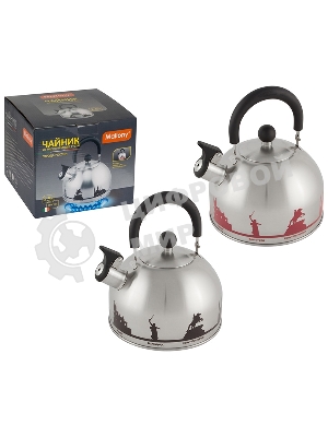 Чайник из нерж. стали MALLONY ГОРОДА РОССИИ со свистком 2,5 л, с рисунком, меняющим цвет