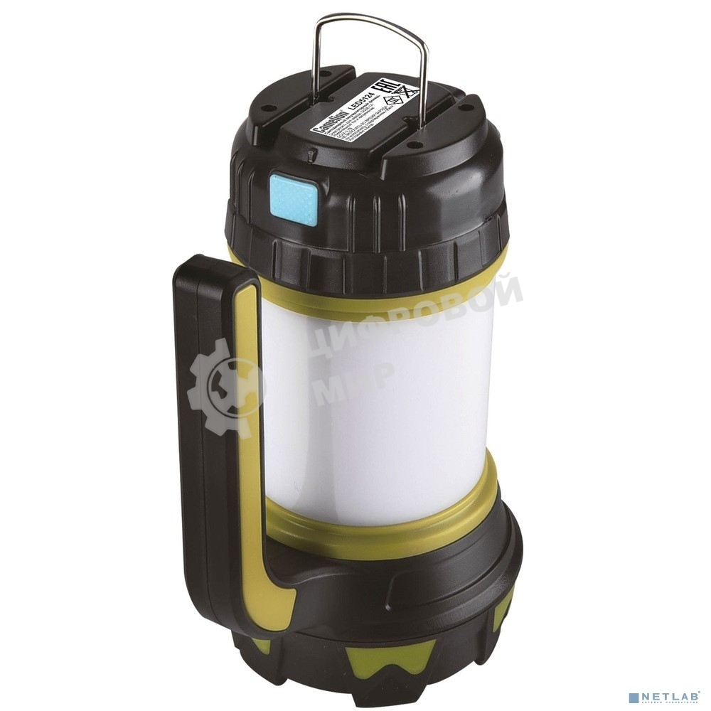 Фонарь акк. Camelion LED5124 черн/зел, USB2.0, Micro USB, Powerbank, 5Вт, 4,4 А-ч, пластик, кор.)