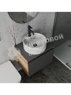 Комплект: тумба Bau Dream Blackwood графит 60, 1 ящик, раковина круглая накладная BAU Element D41, мрамор, смеситель Hotel Dream, черный выпуск клик клак черный