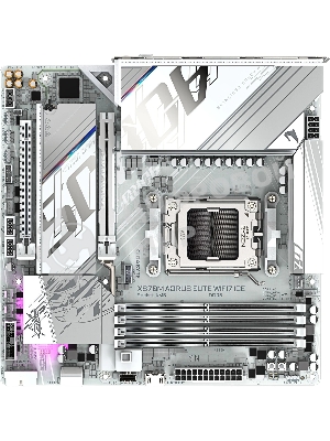 Материнская плата Gigabyte X870M AORUS ELITE WIFI7 ICE, AM5, AMD X870, 4xDDR5, 2xSATA, 2xM.2, 1xPCIe 5.0 x16, 1xPCIe 4.0 x16, 1xHDMI, 1x2.5Gb LAN, Wi-Fi 7, Bluetooth 5.4, 2xUSB-C 40Gbps (USB4), 2xUSB-A 10Gbps, 4xUSB-A 5Gbps, 4xUSB-A 2.0, 3x3.5 мм + S/PDIF оптический, 7.1, белый, mATX