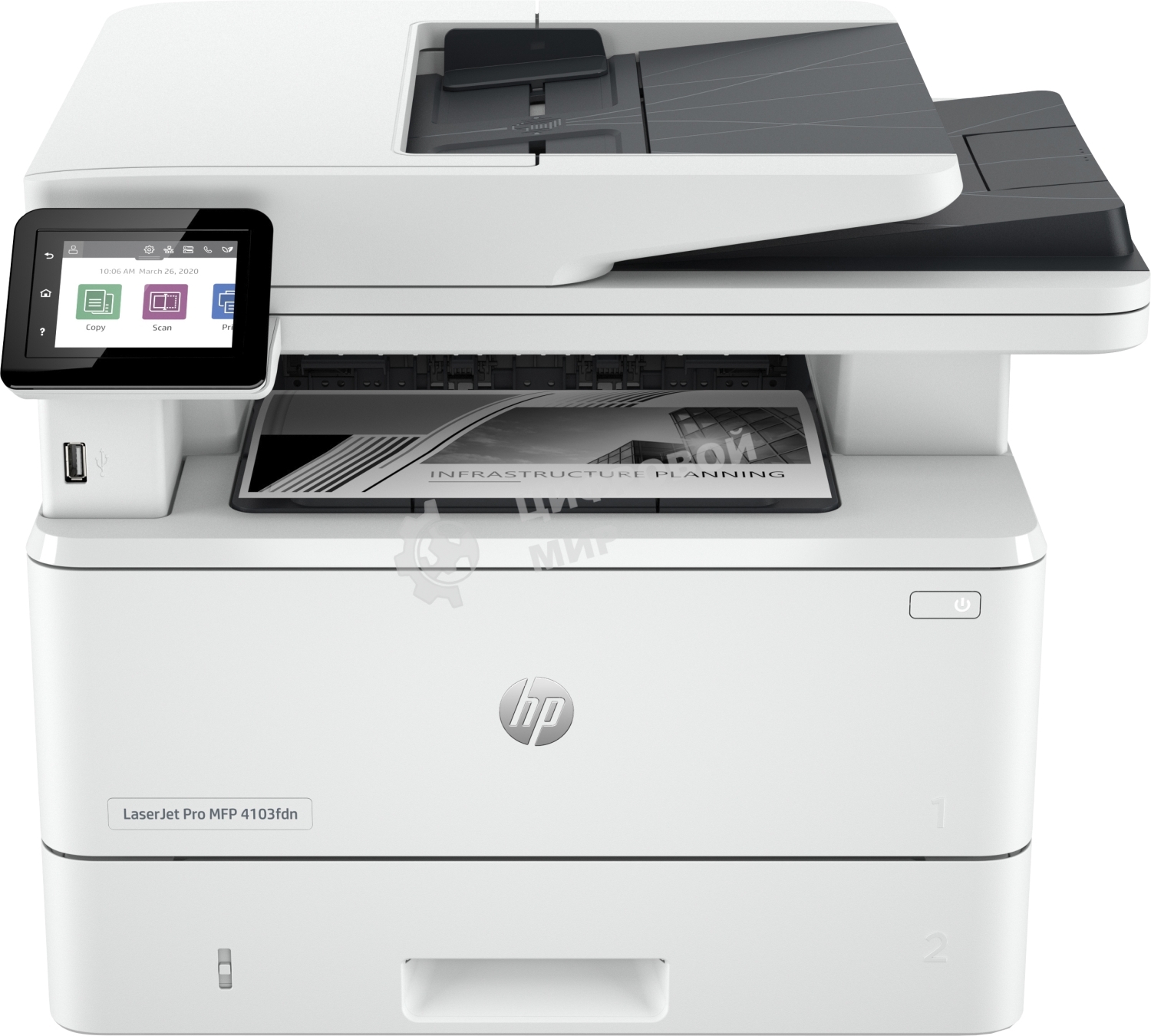 МФУ лазерное HP LaserJet Pro 4103fdn (2Z628A), A4, ч/б, печ. до 40 стр/мин., скан. до 29 стр/мин. (ч/б) 20 стр/мин. (цвет), 1200 x 1200 dpi, USB, RJ-45, Air Print, Mopria