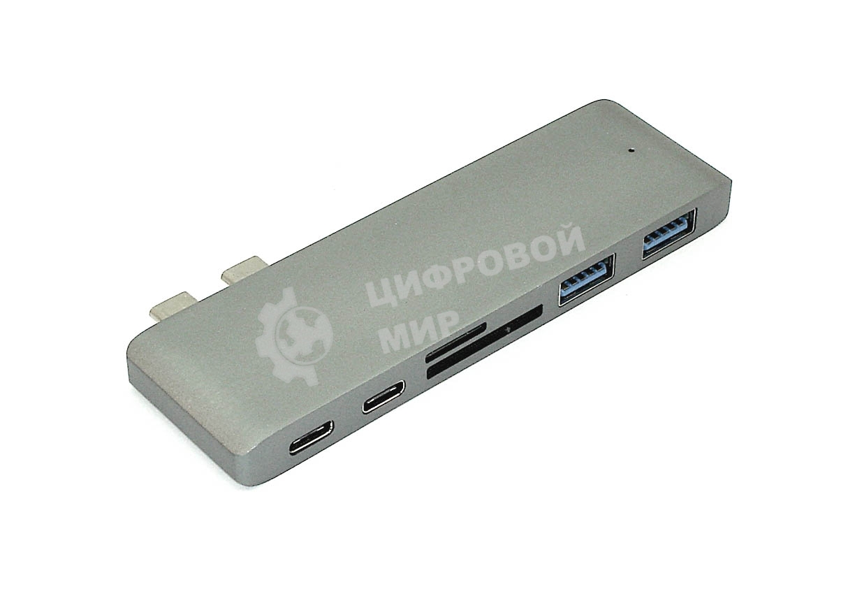 Адаптер сдвоенный Type-C на USB 3.0*2 + Type-C* 2 + SD/TF для MacBook, серый