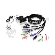 Переключатель KVM ATEN (CS692-AT) KVM+Audio, 1 user USB+HDMI => 2 cpu USB+HDMI, со встр.шнурами USB+Audio 2x1.2м., 1920x1200, настол., исп.стандарт.